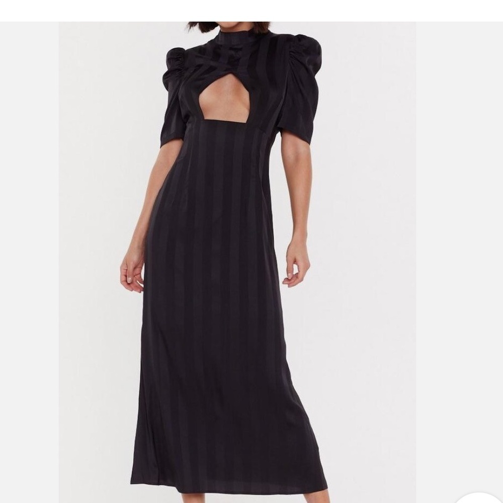 Nasty Gal Black Striped Puff Sleeve Dress